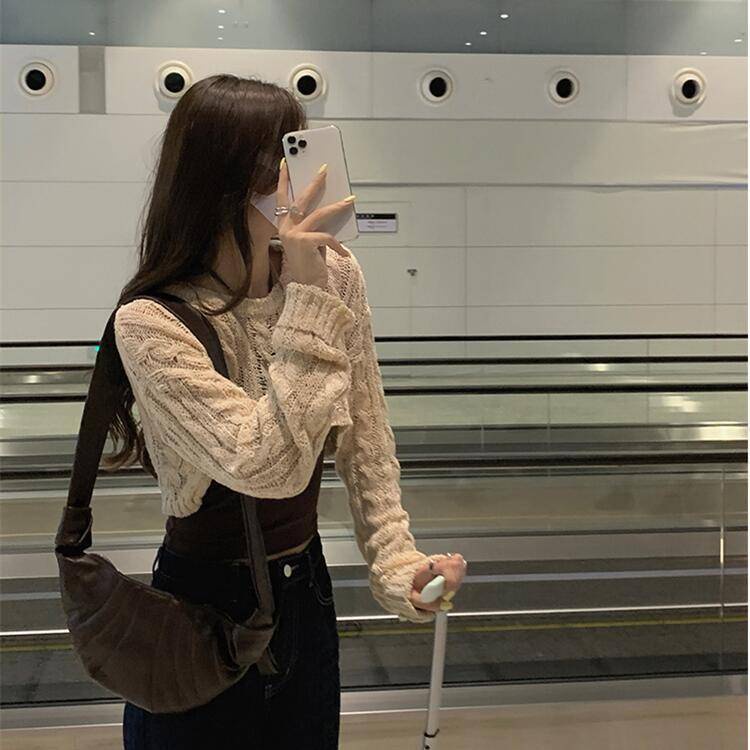 Áo khoác croptop nu Áo Len Hai Dây Dệt Kim Dáng Ngắn Phong Cách Hàn Quốc Thời Trang Mùa Thu Cho Nữ