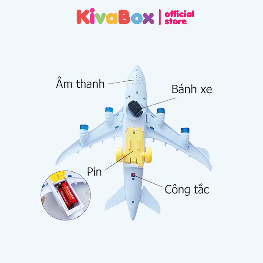 Máy bay đồ chơi mô hình Kivabox, mô hình máy bay A380, có đèn led, âm thanh mô phỏng thực tế