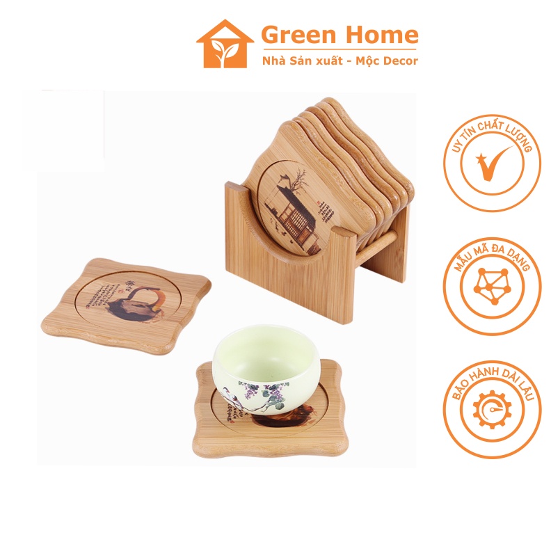 Bộ lót ấm trà 7 món phòng khách gỗ tre