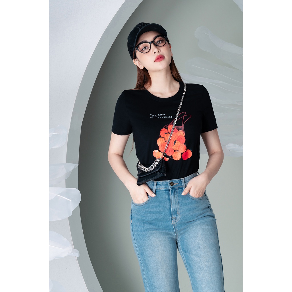 Áo phông in hình giỏ cam chất liệu Cotton Compact form vừa LOZA PT302030