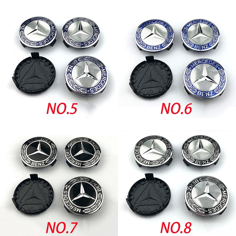 Bộ 4 logo dán trang trí nắp trục trung tâm bánh xe hơi cho Mercedes Benz A180 A200 W124 W210 W211 W203