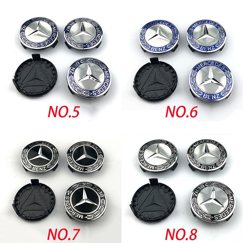 Bộ 4 logo dán trang trí nắp trục trung tâm bánh xe hơi cho Mercedes Benz A180 A200 W124 W210 W211 W203