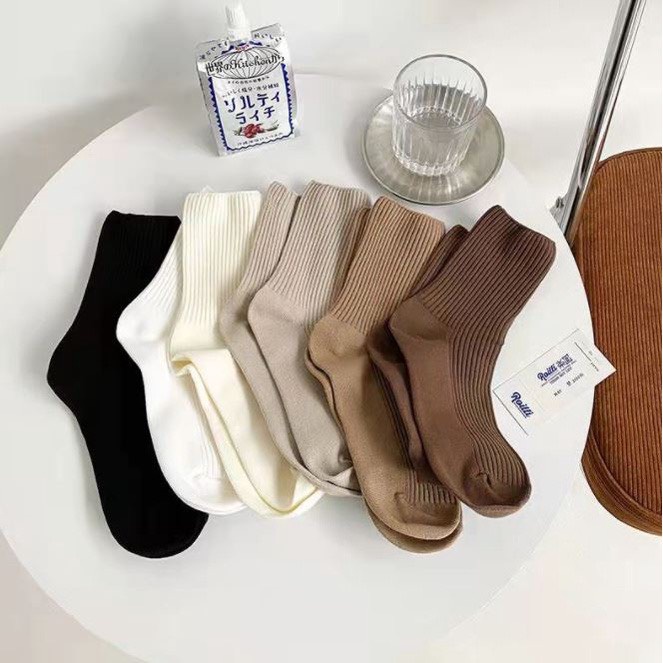 Combo 5 Đôi Tất cổ cao nam nữ unisex Coffee trơn