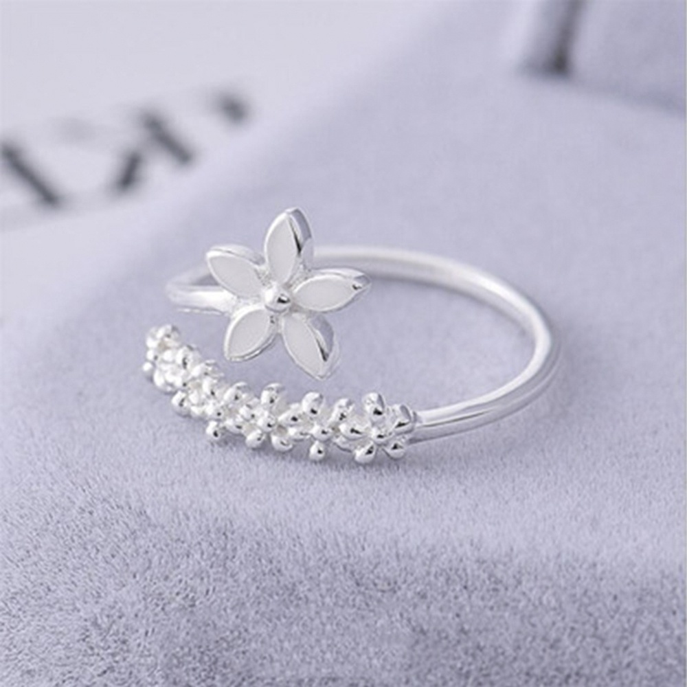 Bộ 2 Nhẫn Bạc Hình Hoa Dạng Mở Điều Chỉnh Được Phong Cách Hàn Quốc Ngọt Ngào Cho Nữ