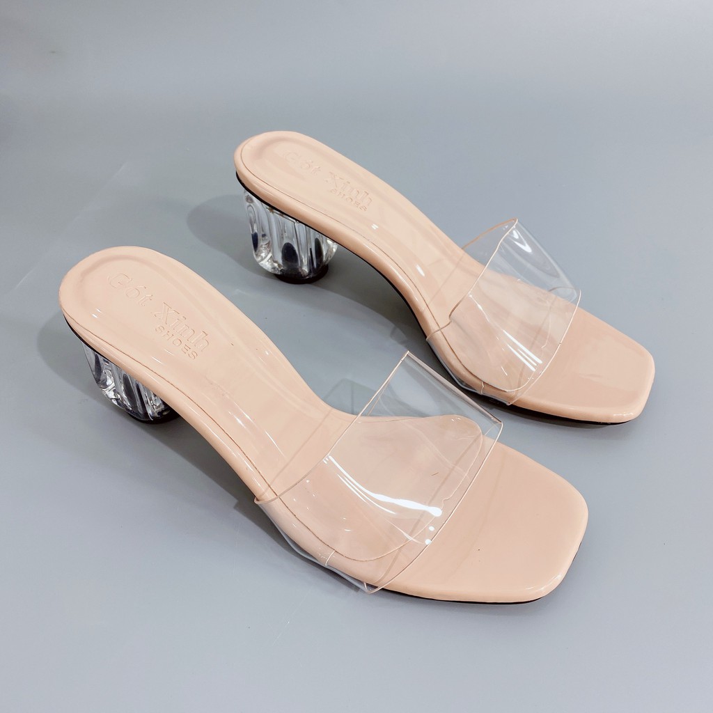 [Mã FASHIONMALLT4 giảm tới 30K đơn 150K] Dép cao gót GÓT XINH GX150 mũi vuông quai ngang mika trong 