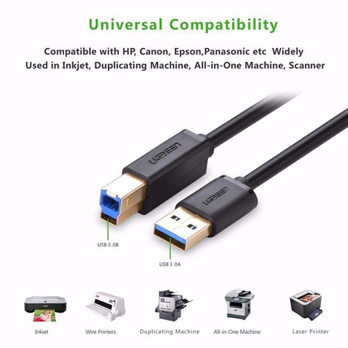 Cáp Máy in USB 3.0 Ugreen 10372 dài 2M cao cấp màu đen(mạ vàng)