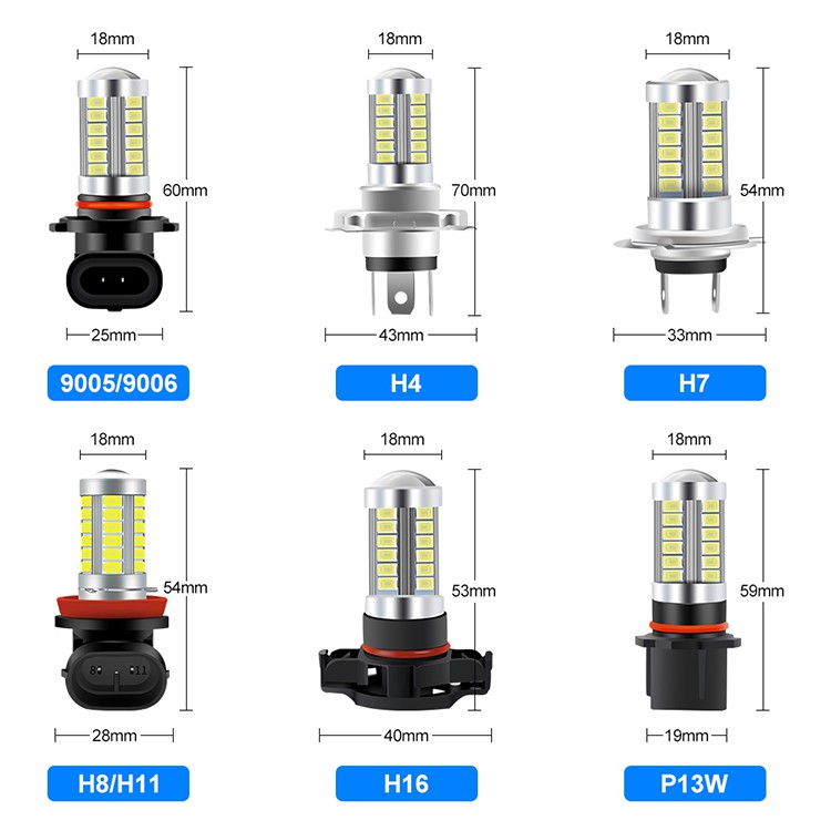 Bóng đèn LED sương mù chipset 5730 33SMD cho xe hơi H4 H7 H8 H9 H16 9005 HB3 9006 HB4 P13W 33SMD H11