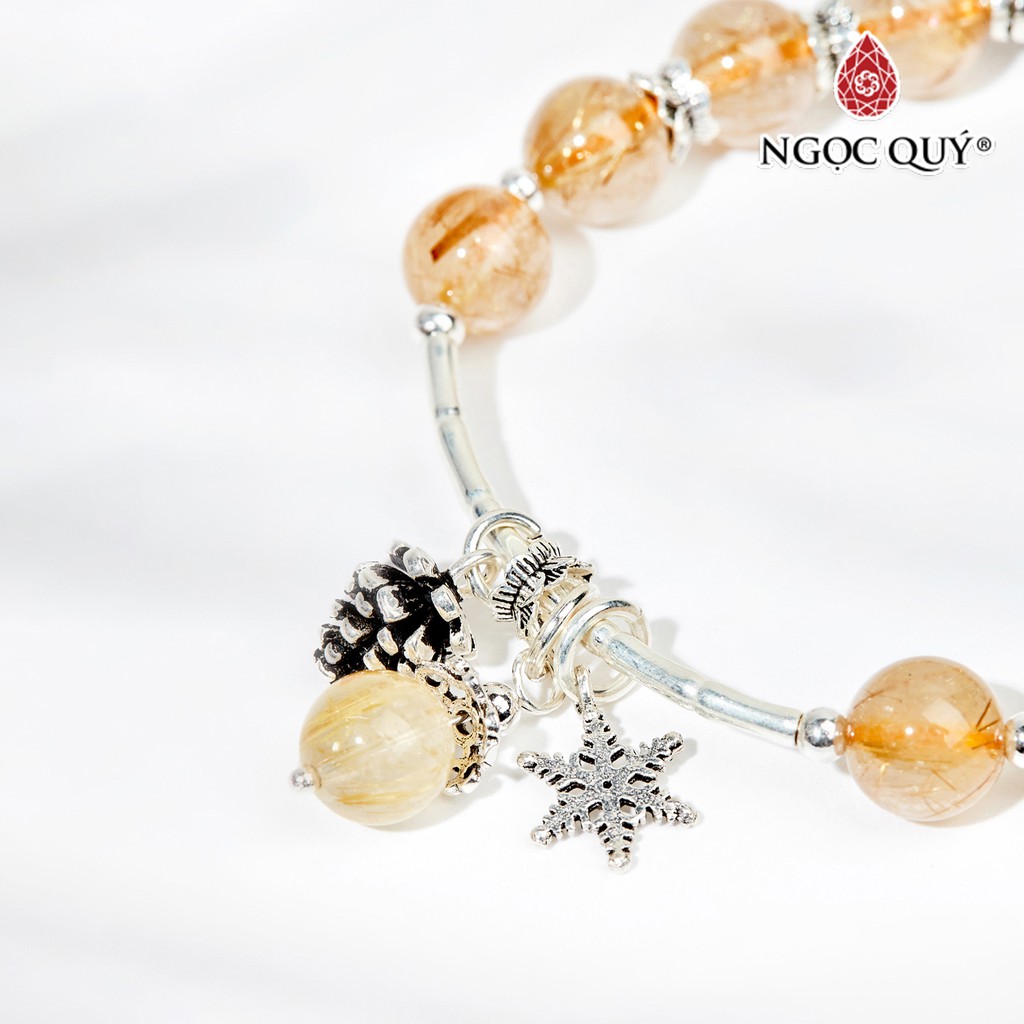 Vòng tay TA tóc vàng charm lá bạc hạt 8mm - Ngọc Quý