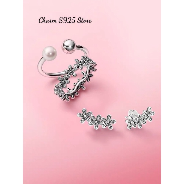 NHẪN ĐEO TAY PAN ALE HOA 5 CÁNH ĐÍNH ĐÁ BẠC S925