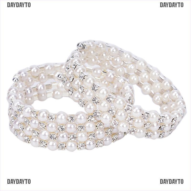 Vòng đeo tay co giãn nhiều lớp bằng ngọc trai pha lê lấp lánh