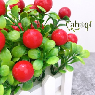 Cây Giả - Chậu Cây Chery Cắm Sẵn Đỏ Mọng ( Sẵn Lọ Hoa Và Hoa Trang Trí)