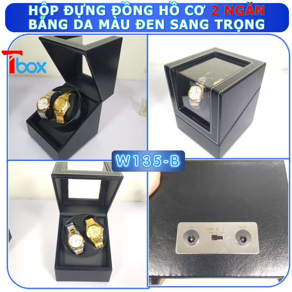 Hộp đựng Đồng hồ cơ 2 xoay Hộp xoay Đồng hồ cơ xoay 4 chế độ cao cấp Hộp lắc Đồng hồ cơ bằng gỗ màu đen piano sang trọng