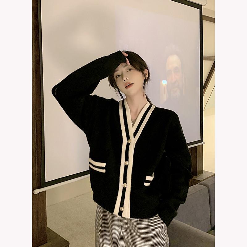 Áo Khoác cardigan Len Dệt Kim Màu Sắc Tương Phản Thời Trang Xuân Thu 2022 Cho Nữ