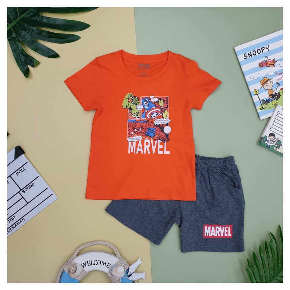 Bộ quần áo mùa hè bé trai cộc tay in hình Marvel cho bé size 1 - 7