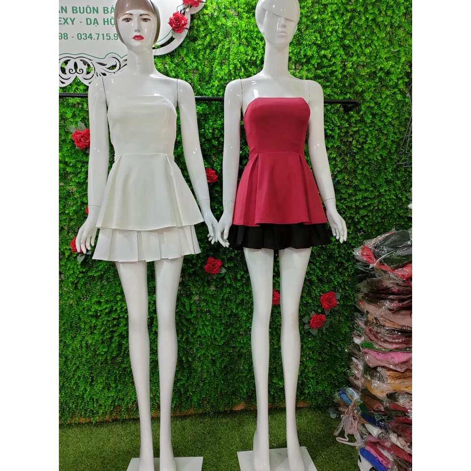 Sét đầm nữ áo cúp ngực chất Liệu Umi bèo bụng phối chân váy xòe đen, váy đẹp đi tiệc.