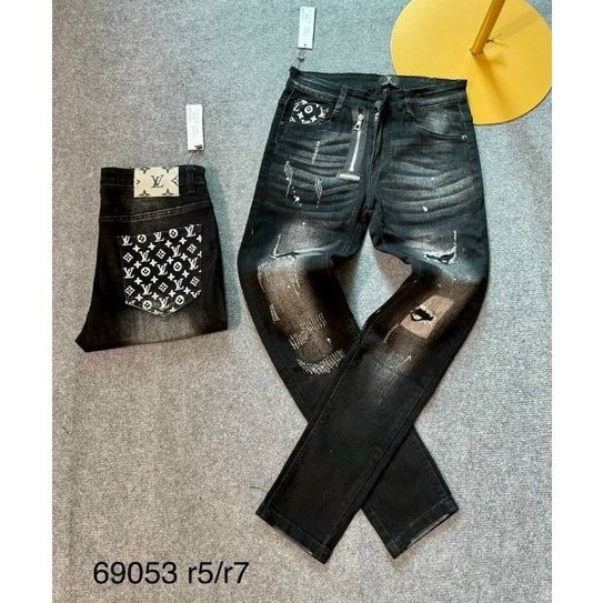 Quần jean nam đen rách cao cấp vải jean dày co giãn,chuẩn form,thêu logo sang trọng-BUMFASHION