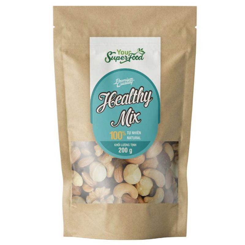 Healthy Mix Your Super Nhân Hạt Dinh dưỡng Macca Úc/Óc Chó/Hạnh Nhân Mỹ /Hạt Dẻ Cười/Điều Rang Củi/Hạt Chia Hữu Cơ 200G