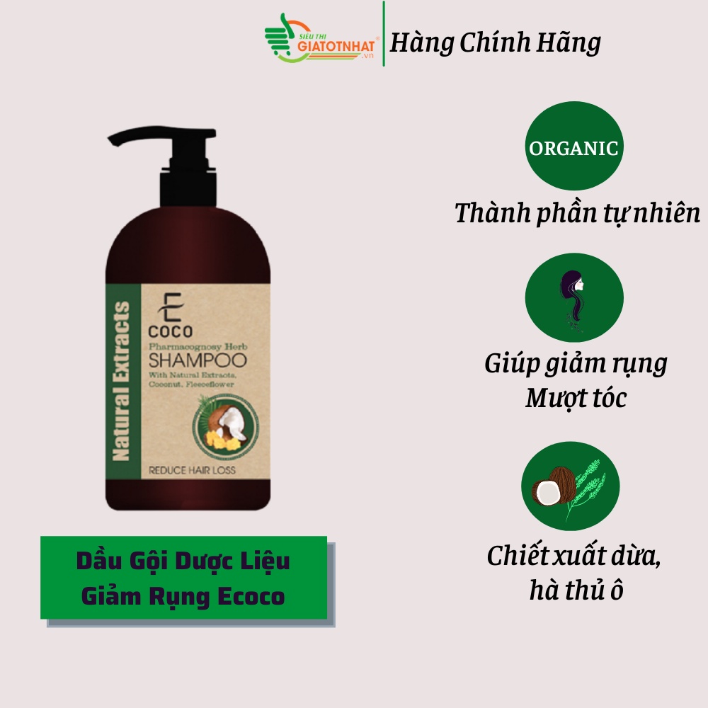 Dầu gội dược liệu giảm rụng tóc Ecoco với chiết xuất dừa, hà thủ ô