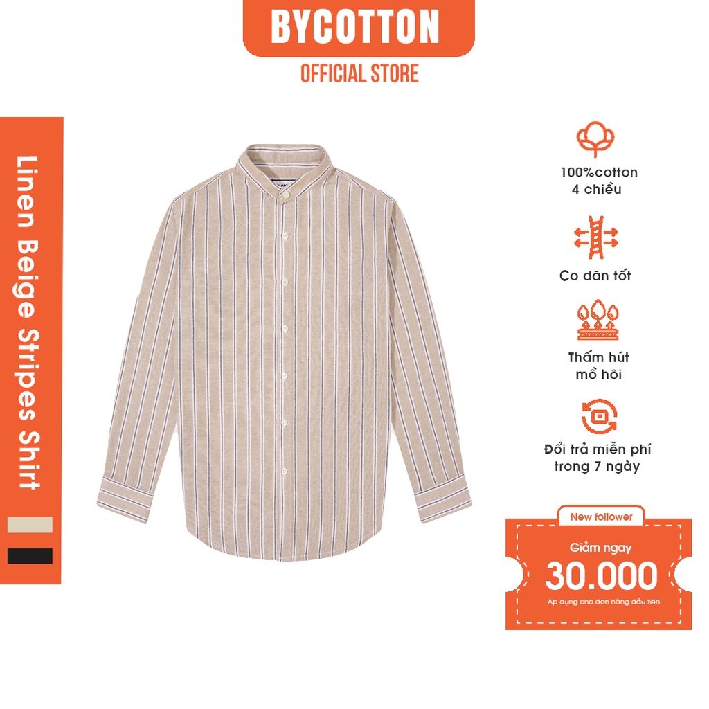 Áo Sơ Mi Nam Dài Tay Phối Sọc Màu Be BY COTTON Linen Beige Stripes Shirt