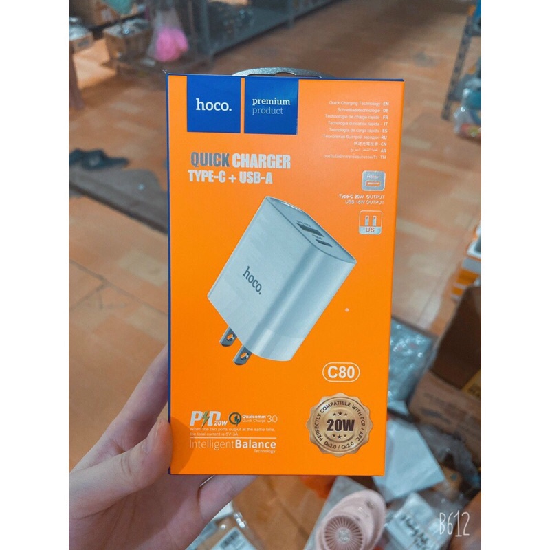 Củ Sạc Nhanh 20W,Cóc Sạc Nhanh 2 Đầu USB + Type C