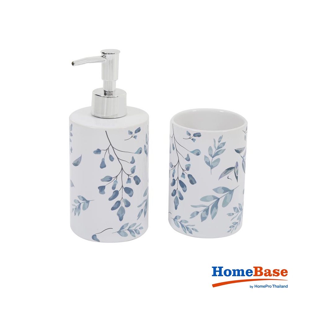 HomeBase MOYA Bộ đồ dùng nhà tắm 2 món bằng gốm CE2814AA2 W7,5xH12,5xD7,5 màu trắng