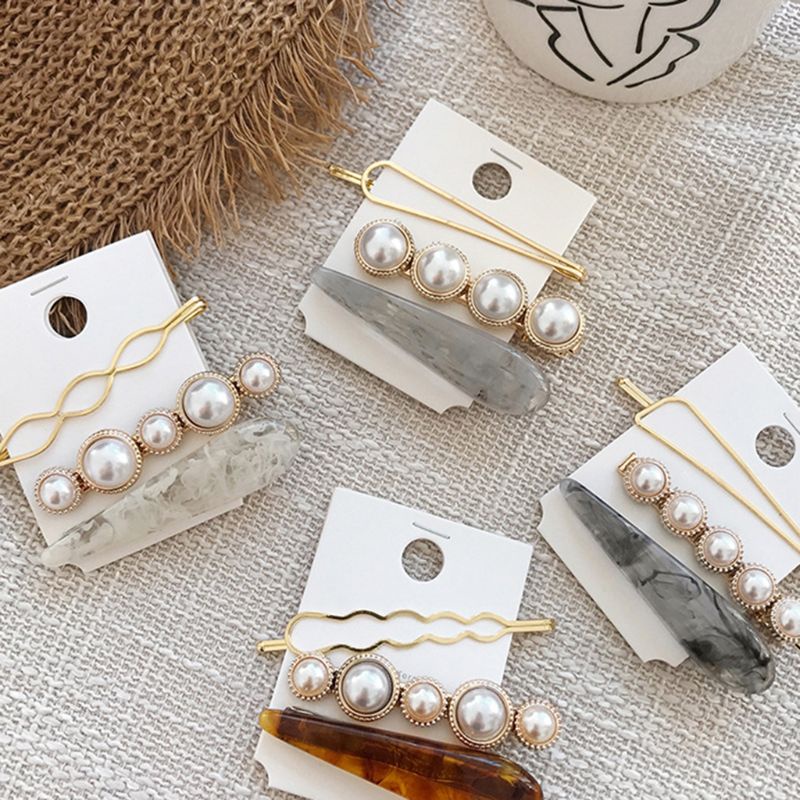 Youyo Kẹp Tóc Mỏ Vịt Bằng Hợp Kim Màu Vàng Kim Loại Họa Tiết Cẩm Thạch Phong Cách Hàn Quốc Cho Nữ