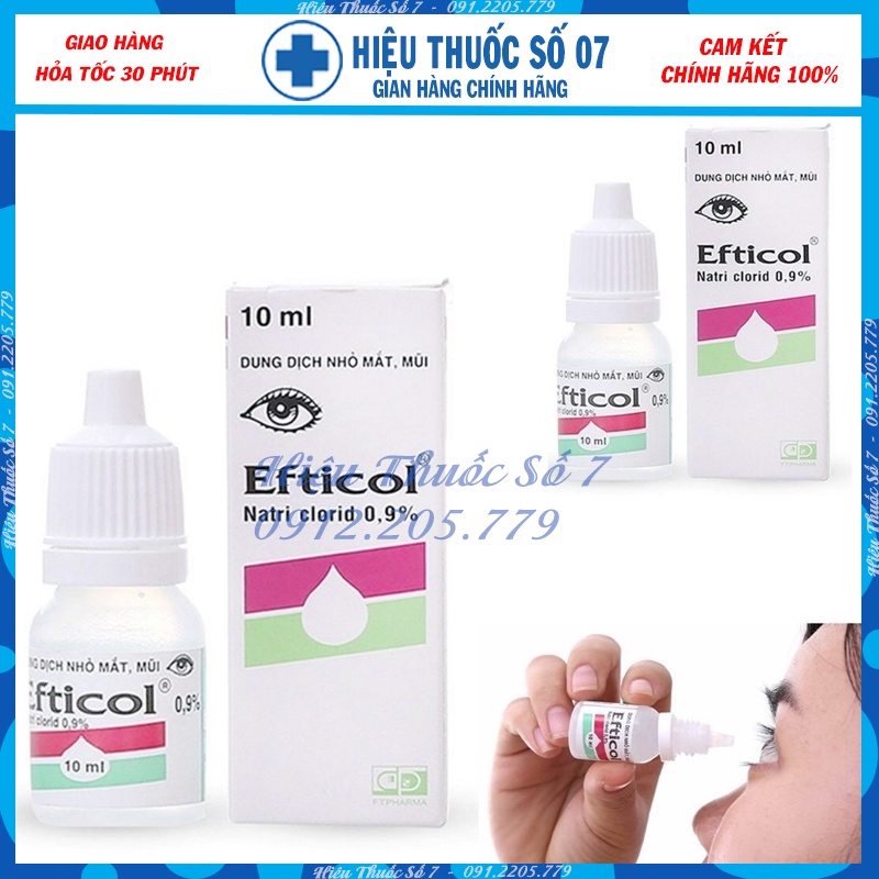 Dung dịch nhỏ mắt mũi Natri Clorid 0.9% Efticol, Bidiphar lốc 10 chai