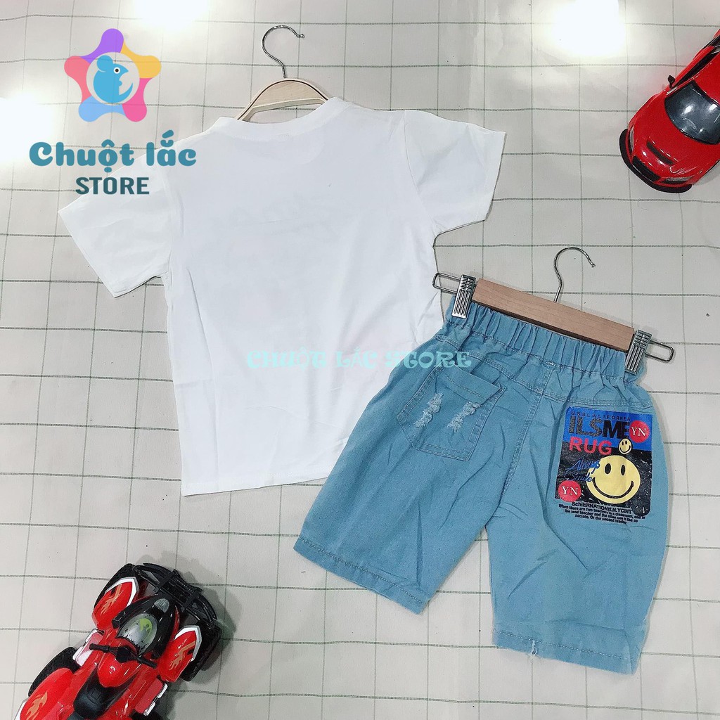 Bộ Quần Áo Bé Trai Chuột Lắc Store Size Đại Kiểu Chữ Ký Áo Cotton Quần Jean Cho Bé Từ 14Kg Đến 28Kg( Màu Trắng, Đen)