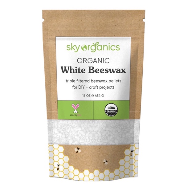 Sáp ong trắng hữu cơ Sky Organic Organics White Beeswax Pellets 454g USA