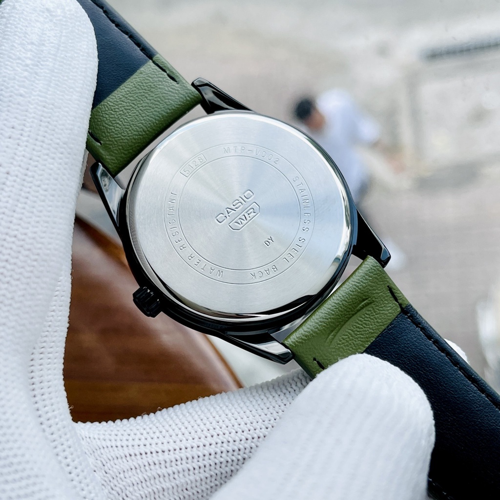 Đồng hồ Nam dây da xanh lá Casio MTP VD02BL-3E Size 41mm - Chống nước 5ATM Bảo hành 1 năm Hyma watch