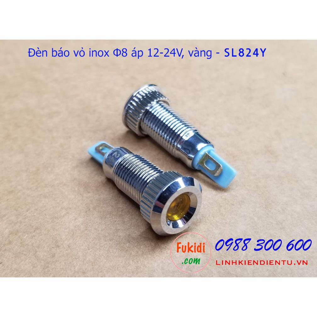 Đèn báo tín hiệu Φ8mm vỏ inox chống thấm, điện áp 12-24v màu đỏ, xanh lá, xanh dương và vàng - SL824R, SL824G, SL824B