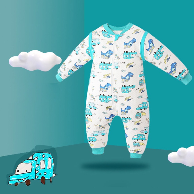 Áo Liền Quần Ngủ Tay Dài 3 Lớp Bằng Vải Cotton Dành Cho Trẻ Em