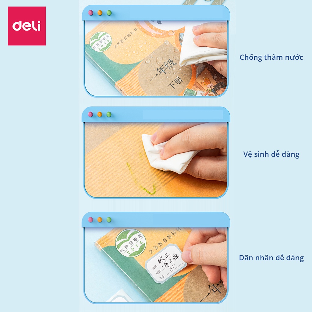 Decal bọc vở trong suốt Deli - 10 chiếc - Chống nước, chống bụi - Phù hợp với nhiều loại sách vở học sinh các cấp