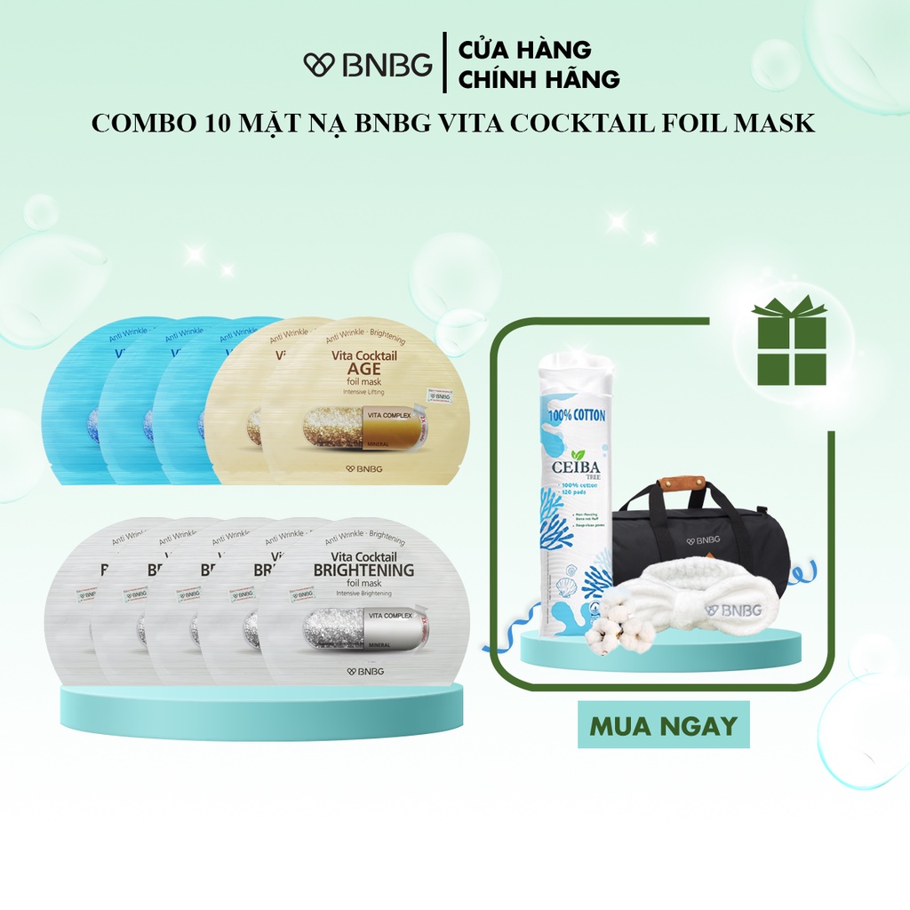 Combo 10 mặt nạ dưỡng da gấp đôi dưỡng chất BNBG Vita Cocktail Foil Mask 30mlx10