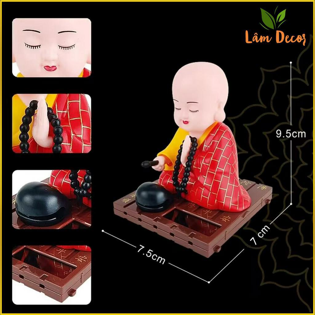 Tượng Phật Chú Tiểu Gõ Mõ Gật Đầu Sử Dụng Năng Lượng Ánh Sáng, Trang Trí Taplo Ô Tô, Bàn Thờ, Bàn Làm Việc