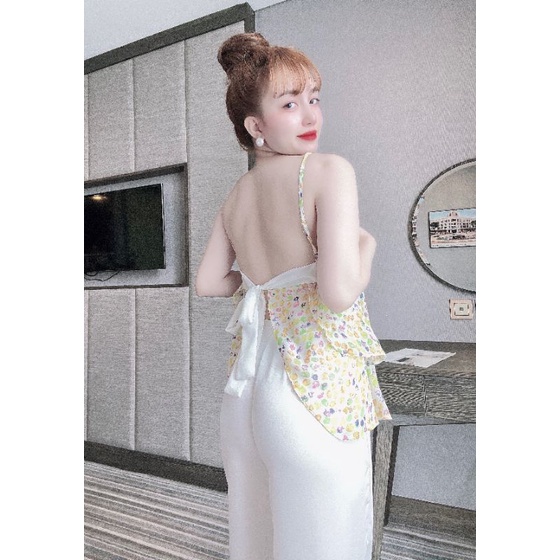 Bộ hai dây Áo voan, phối quần Satin, hoạ tiết siêu cưng