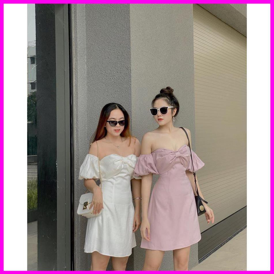 [   VÁY TRẮNG ] Đầm đi tiệc, đi chơi rớt vai nơ ngực xinh xắn Classy Dress Đầm nữ dự tiệc