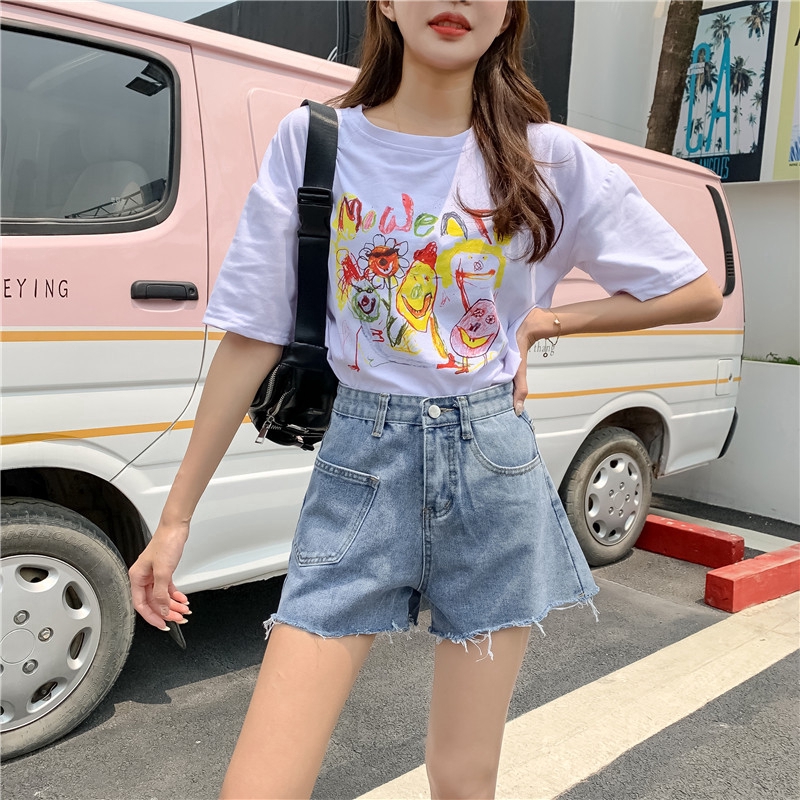 Quần short denim lưng cao thời trang cho nữ