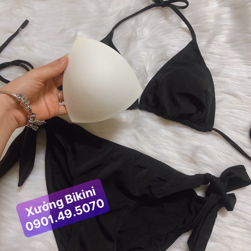 Bikini chip tam giác màu đen cột dây nơ to sexy siêu Tây 2022 (kèm mút ngực) | BigBuy360 - bigbuy360.vn