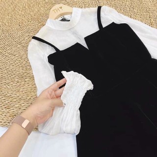 Váy yếm nhung tay pha dành cho nữ