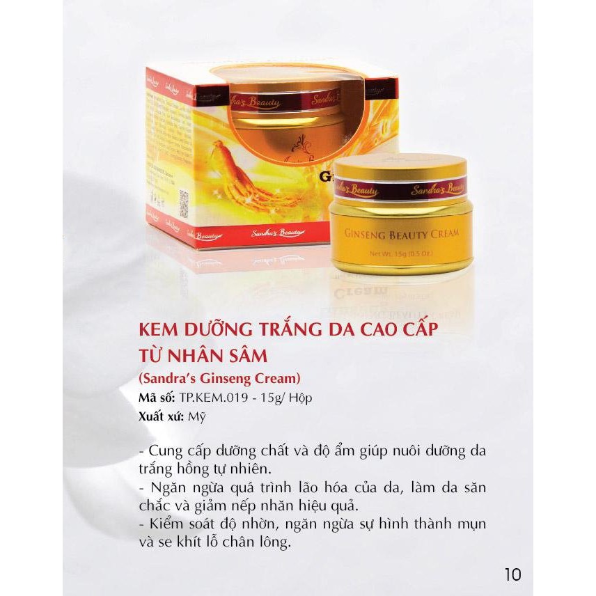 Kem làm mờ vết nhăn và dưỡng trắng da từ nhân sâm Nhãn hiệu: Sandra's Beauty