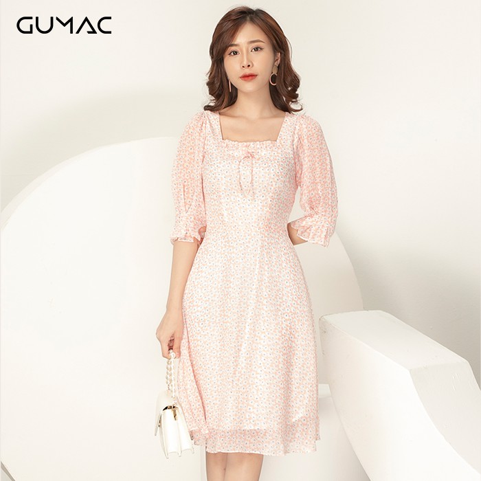 Đầm cổ U phối bèo GUMAC DA902