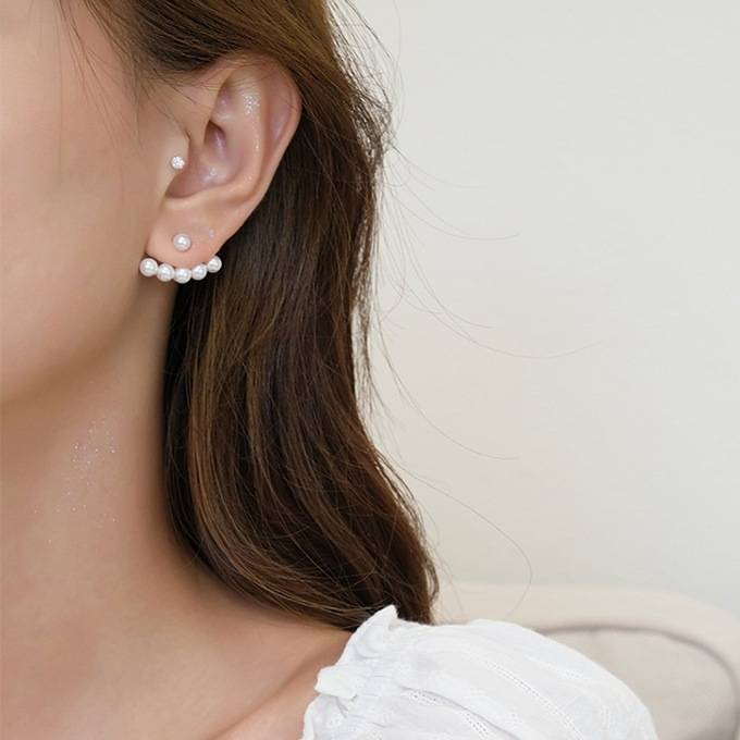 Khuyên tai hình quạt đính ngọc trai nhân tạo phong cách thanh lịch dành cho nữ