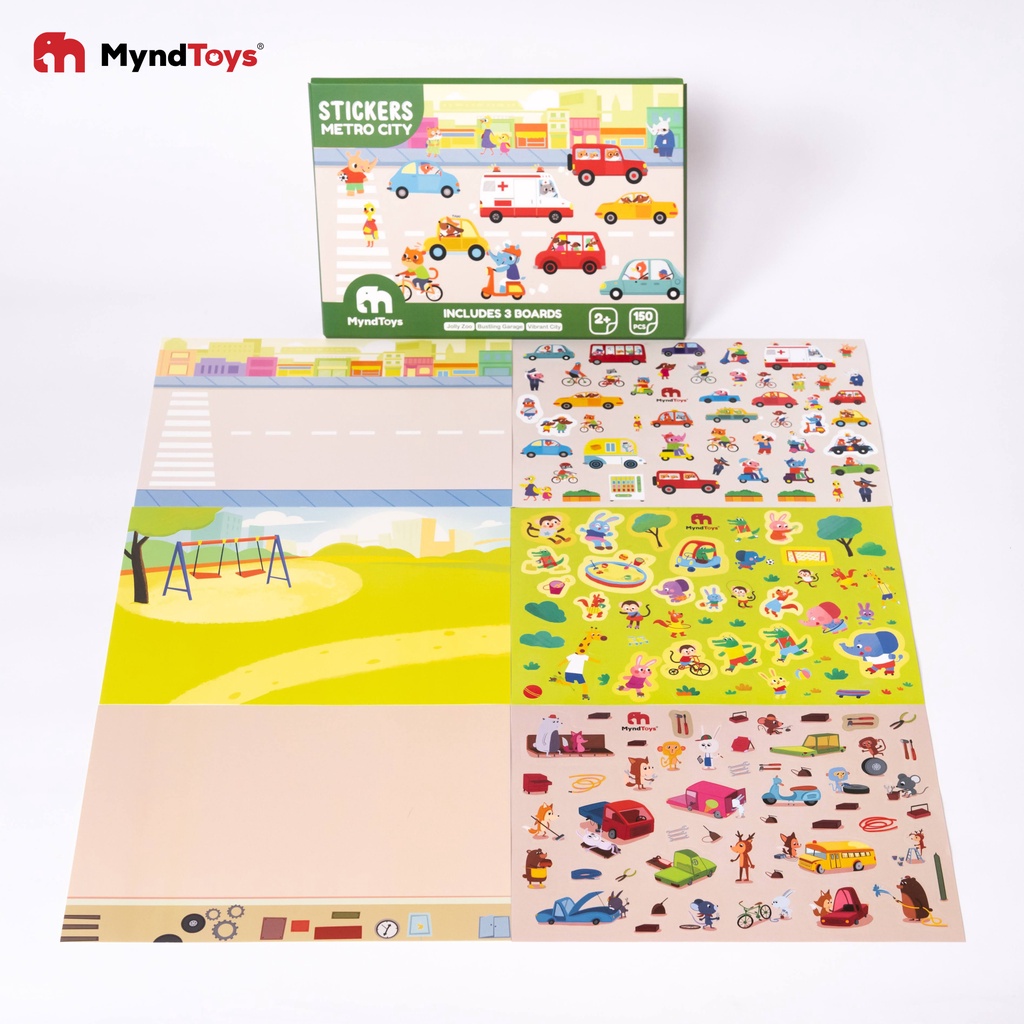 Bộ Tranh Dán Xe và Phố Phường Thành Phố Metro City - Gồm 3 Tranh Nền và 150 Stickers - MyndToys