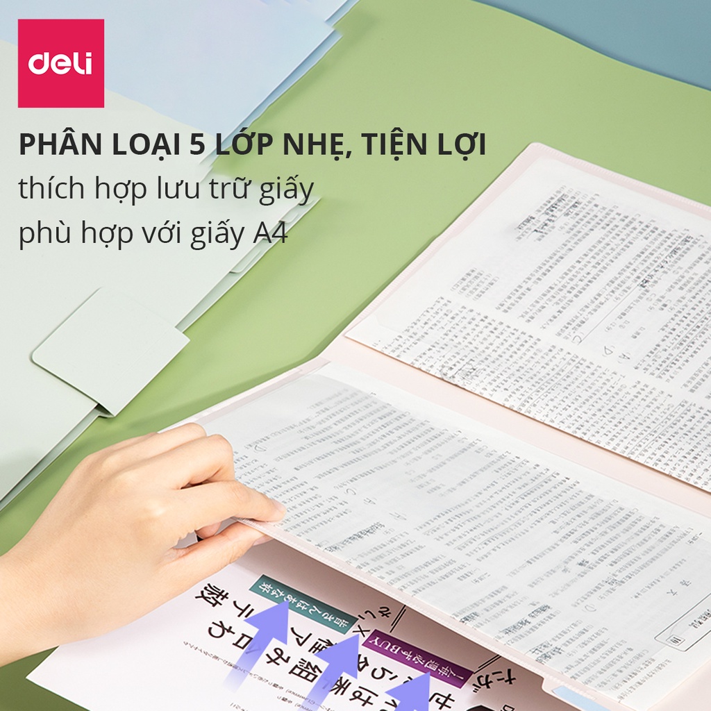 [Mã LIFEDE10 giảm 8% đơn 99K] Túi đựng tài liệu học sinh Deli khổ A4 - màu Hồng / Xanh lá / Xanh dương - 1 chiếc - 72671