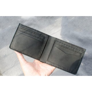 Ví Da Bò Sáp 100% Handmade Simple Đen – Ngang