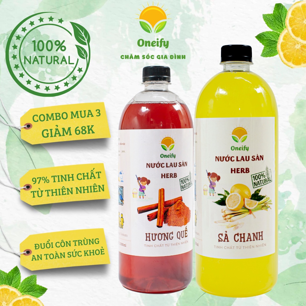 Nước lau sàn sả chanh, nước lau sàn quế, nước lau sàn nhà Oneify 1000ml bản mới đậm đặc 20%
