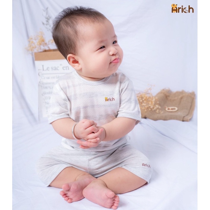 {NEW ITEM} Bộ quần áo cộc cài vai mẫu mới vải sợi tre Arich size 6 tháng đến 5 tuổi