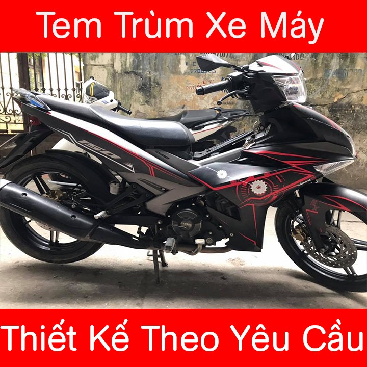 Tem Trùm Xe Exciter 150 Đen Nhám Viền Đỏ Mẫu Mới