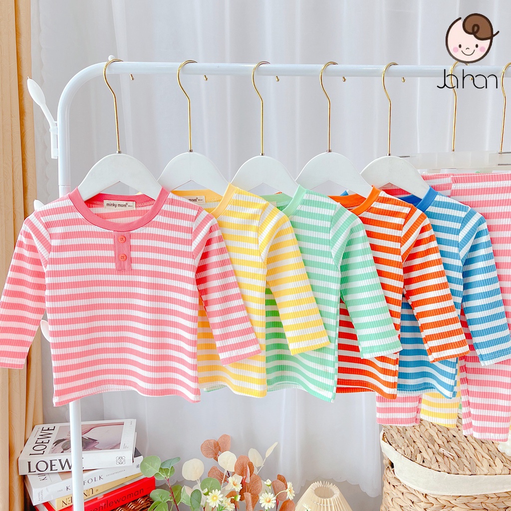 Bộ quần áo trẻ em dài tay Minky Mom Len Sọc cao cấp cho bé, chất thun lạnh mềm mịn thoáng mát size 6-19kg